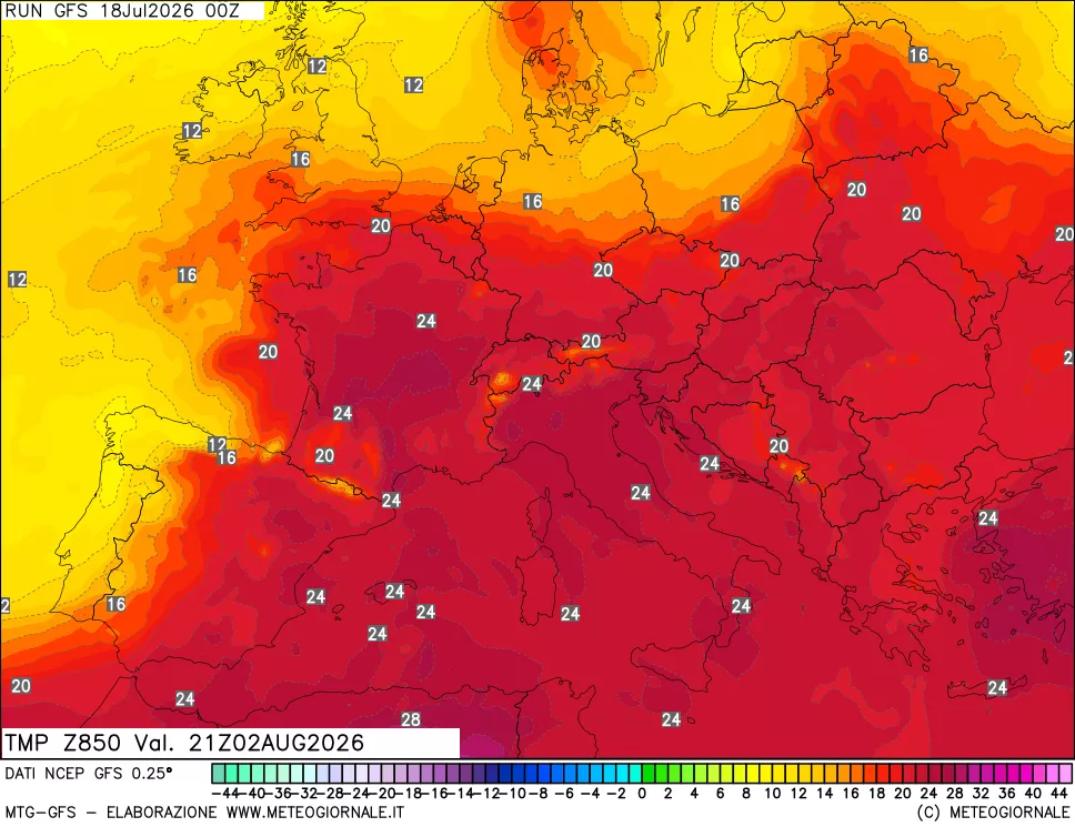 mappa 850 hPa Temp