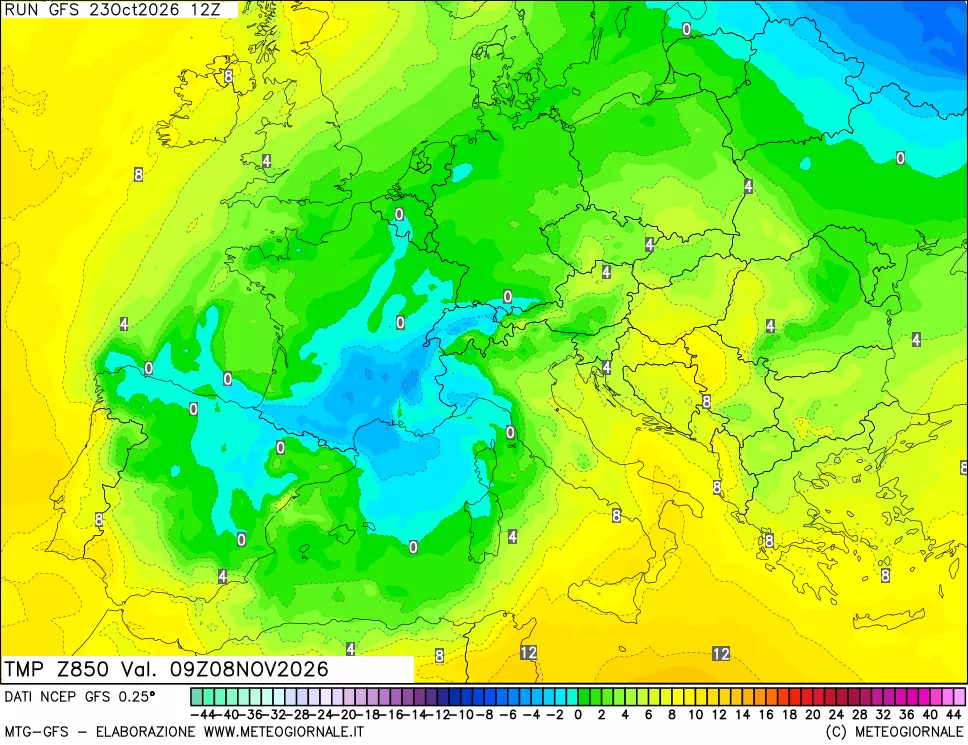 mappa 850 hPa Temp