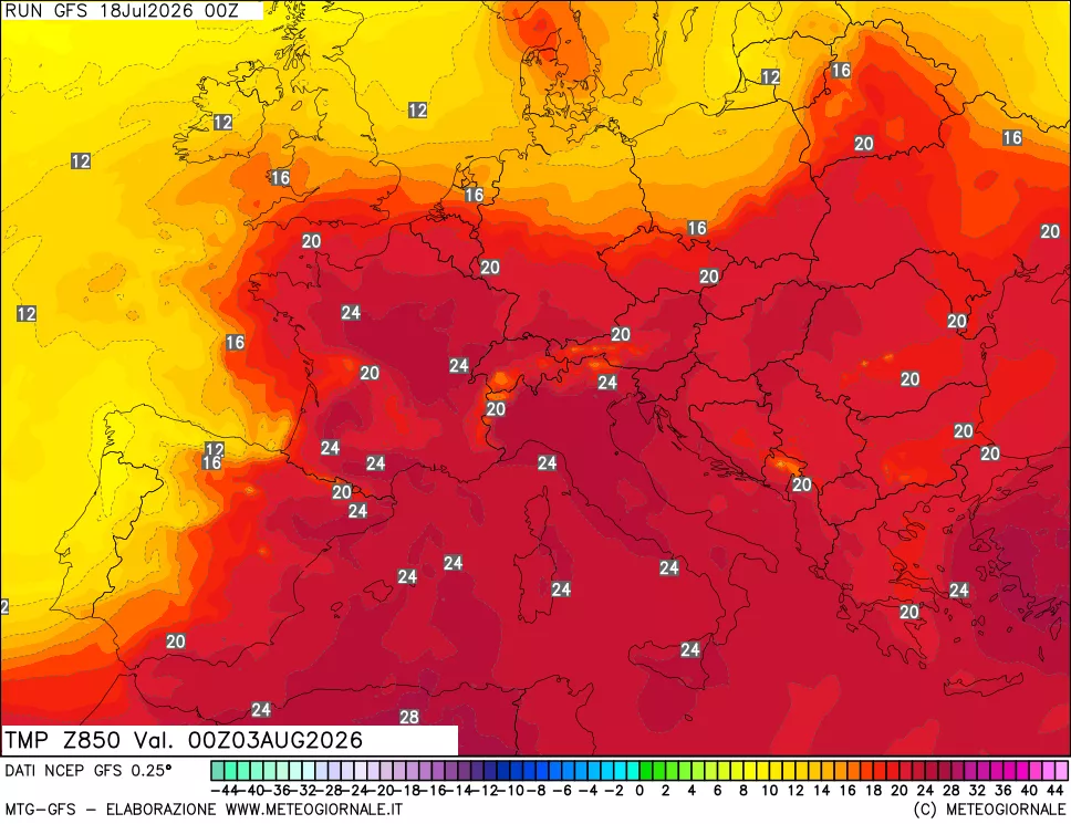 mappa 850 hPa Temp