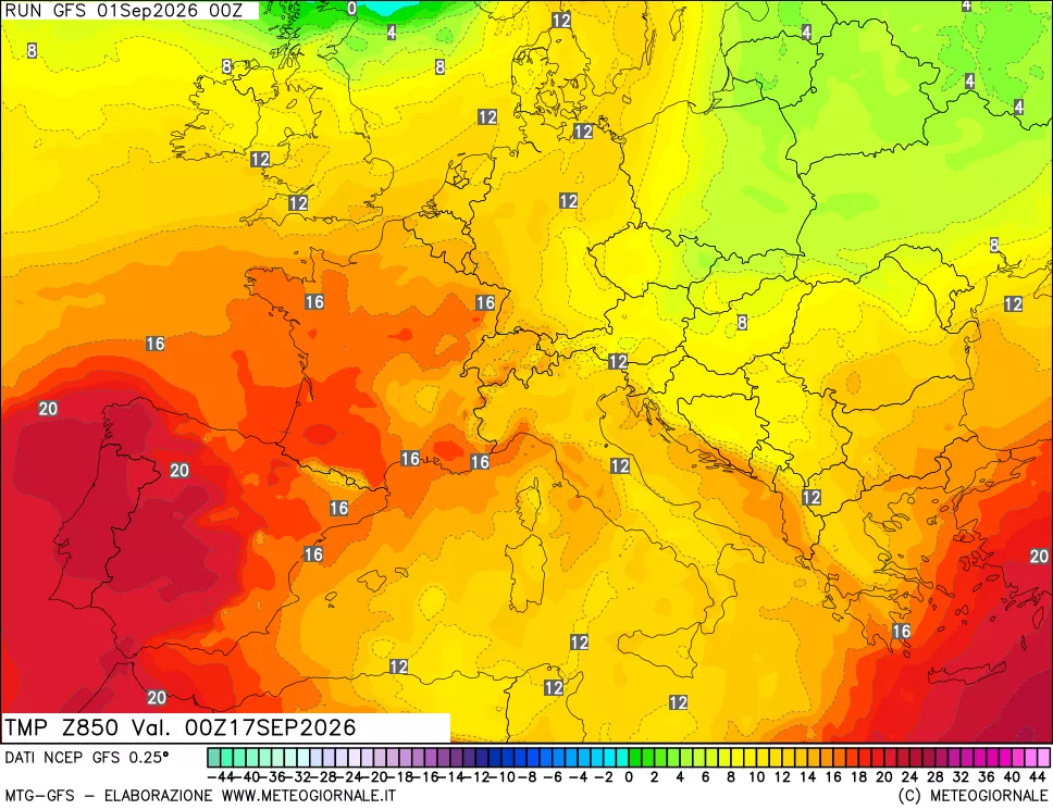 mappa 850 hPa Temp