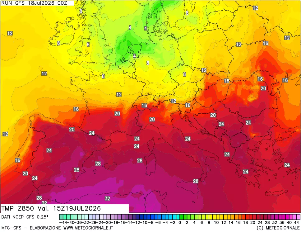 mappa 850 hPa Temp