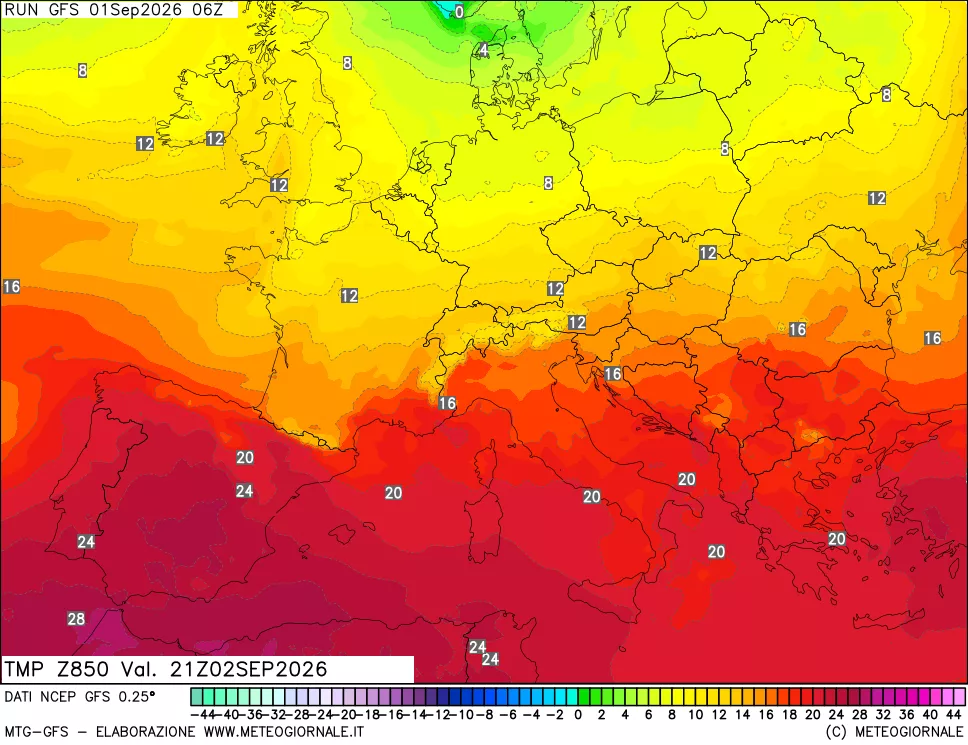 mappa 850 hPa Temp