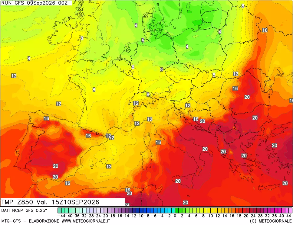 mappa 850 hPa Temp