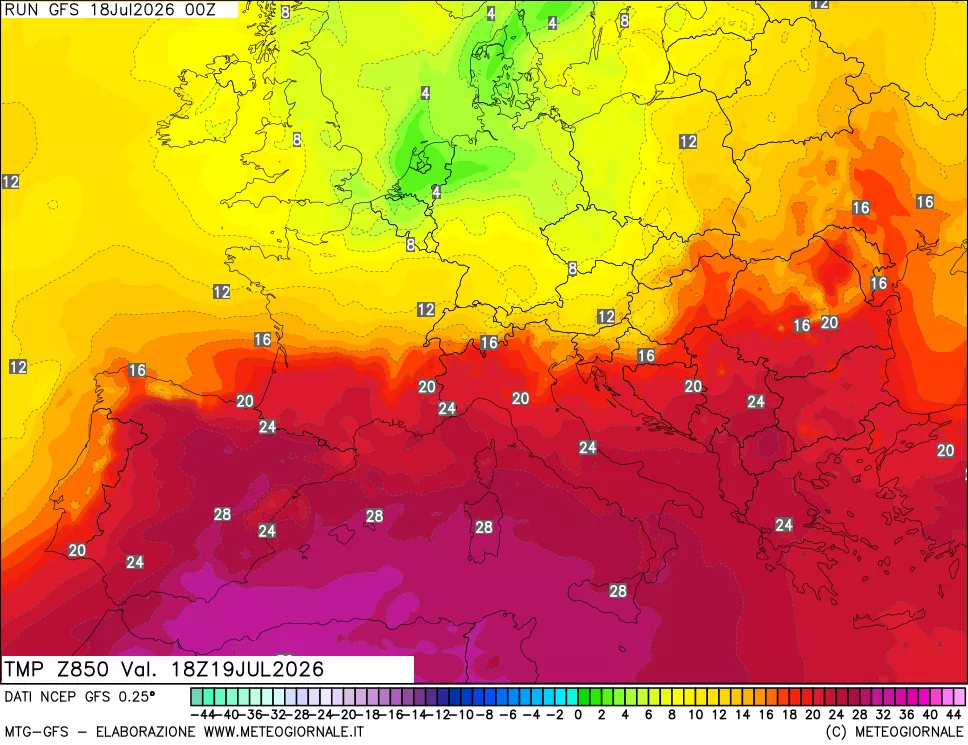 mappa 850 hPa Temp