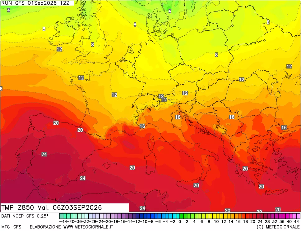 mappa 850 hPa Temp