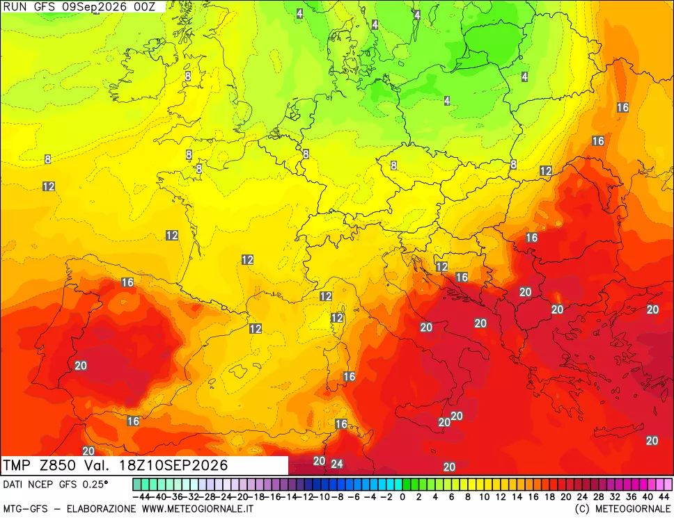 mappa 850 hPa Temp