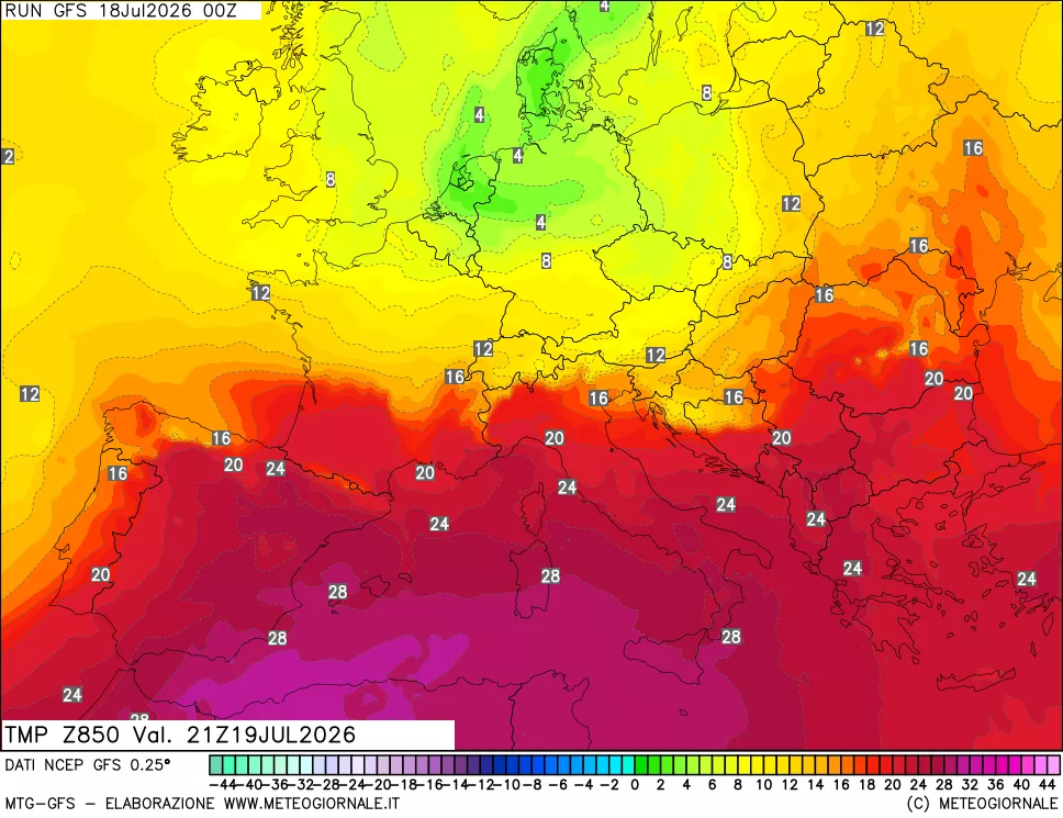 mappa 850 hPa Temp