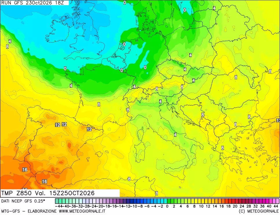 mappa 850 hPa Temp