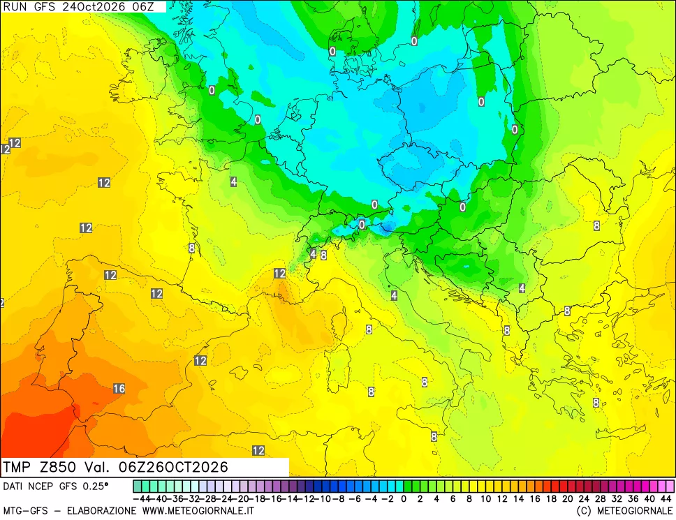 mappa 850 hPa Temp