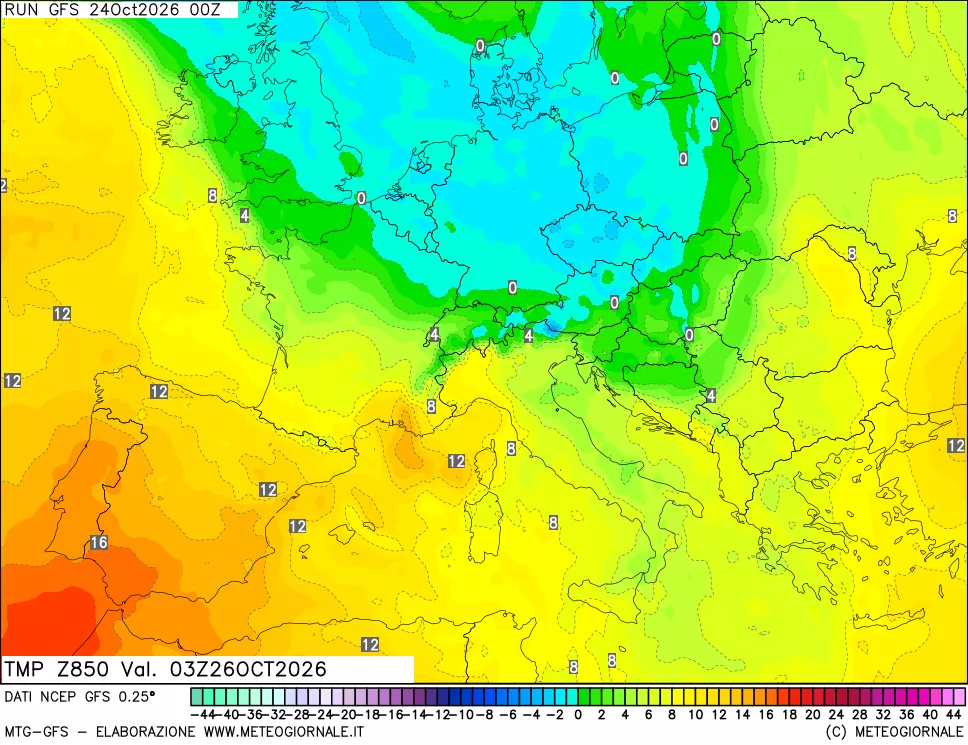 mappa 850 hPa Temp