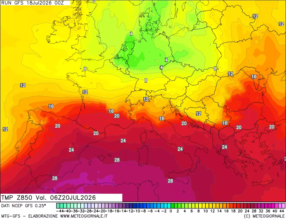 mappa 850 hPa Temp