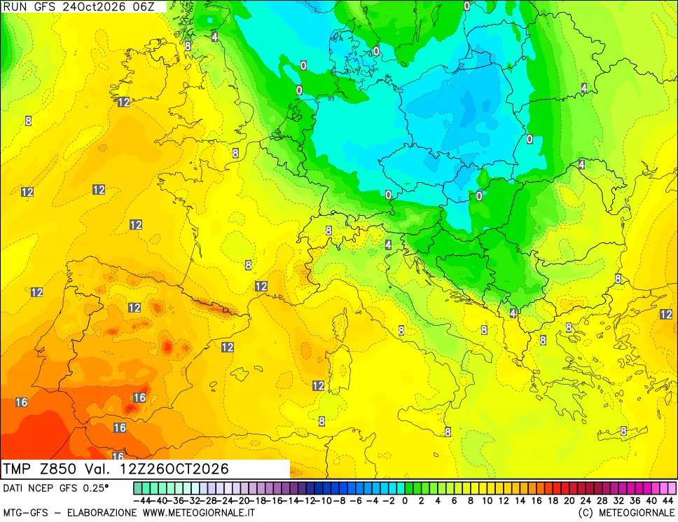 mappa 850 hPa Temp