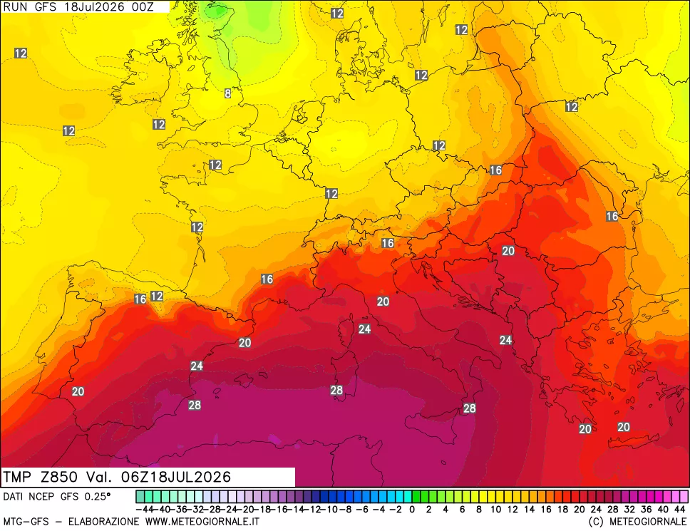 mappa 850 hPa Temp