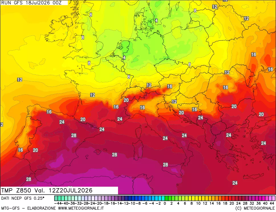 mappa 850 hPa Temp