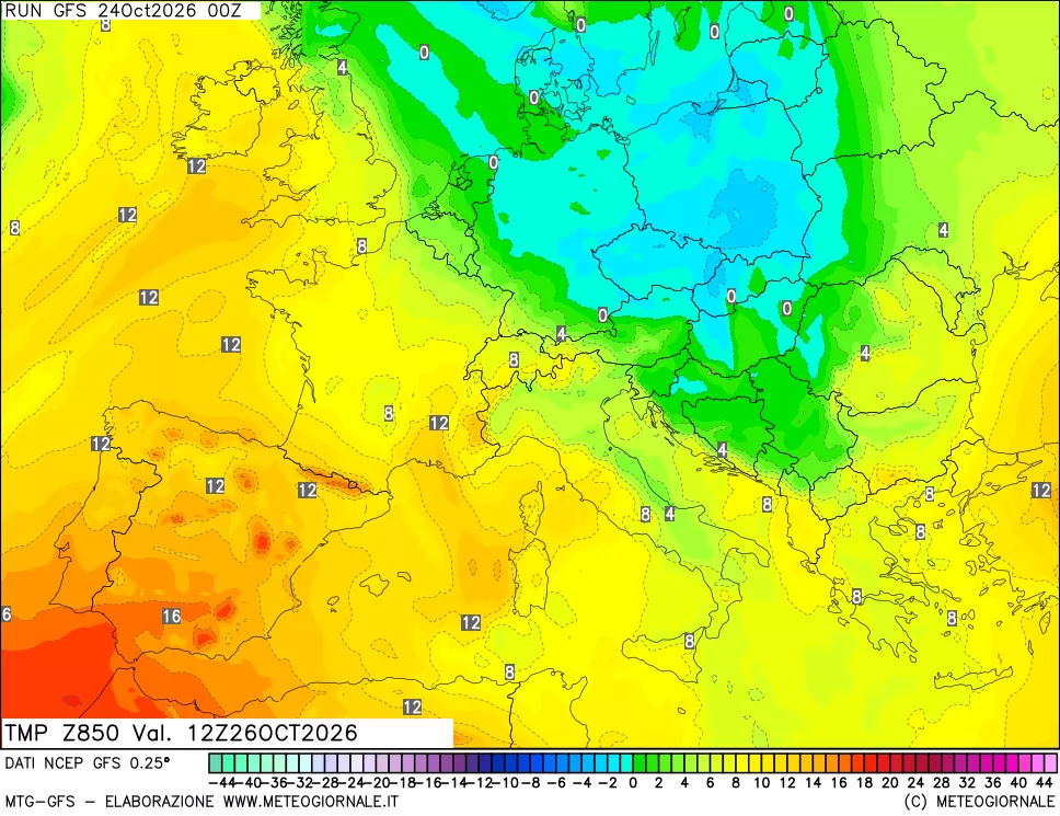 mappa 850 hPa Temp
