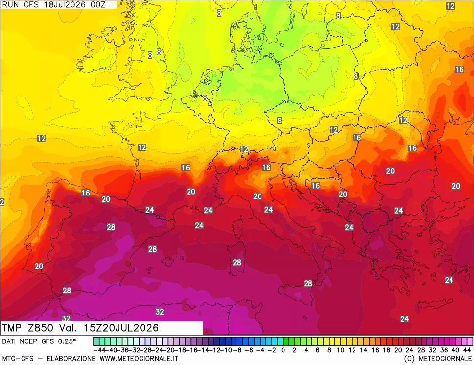 mappa 850 hPa Temp