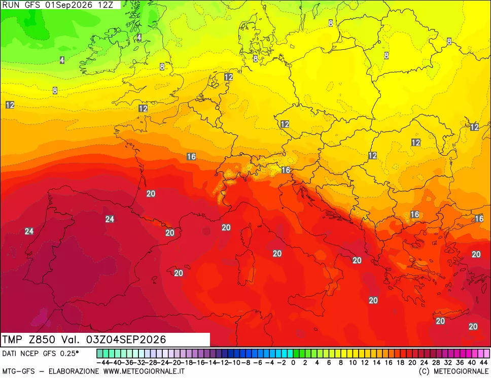 mappa 850 hPa Temp