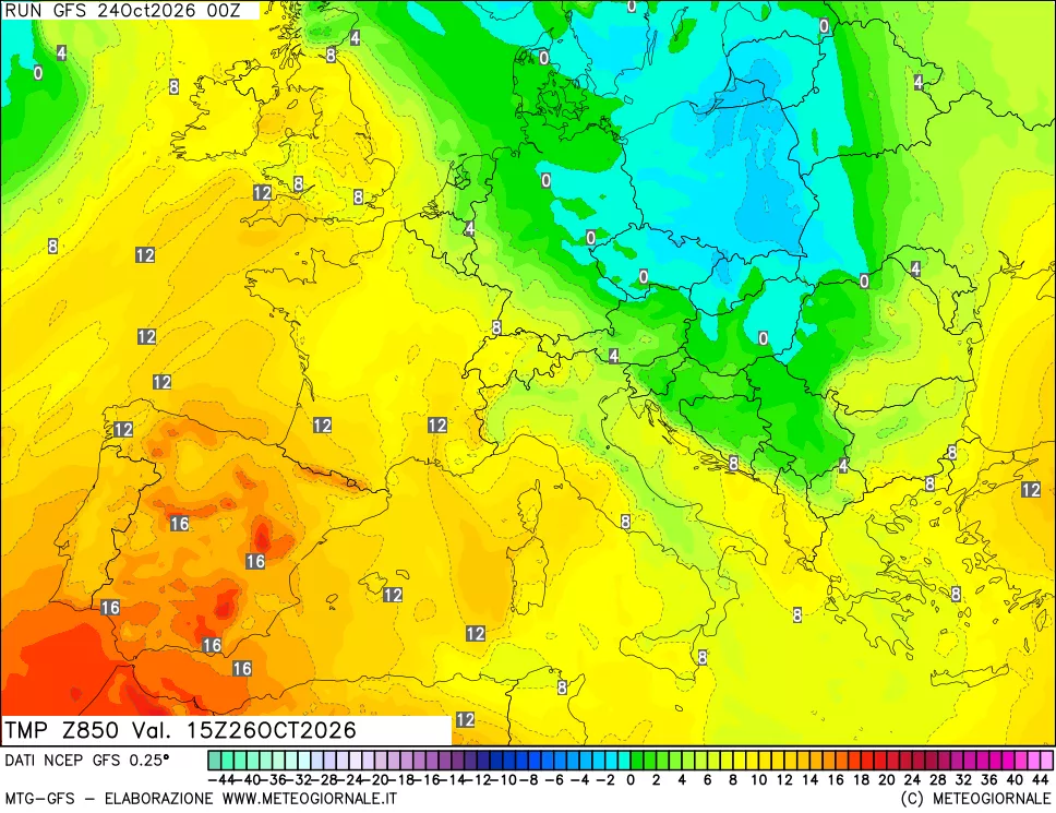 mappa 850 hPa Temp
