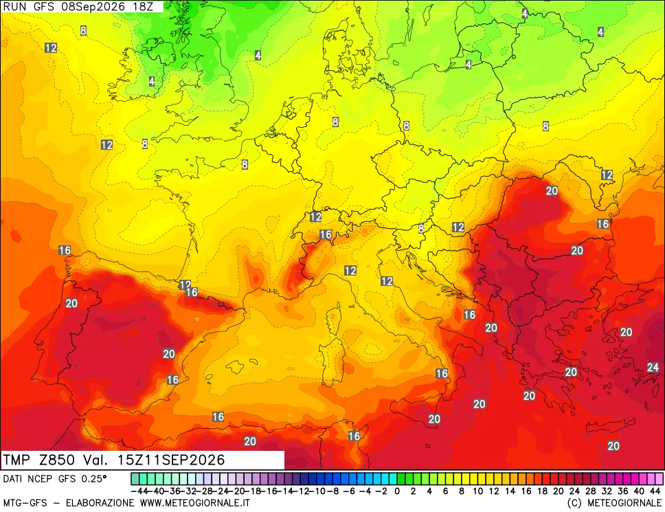 mappa 850 hPa Temp