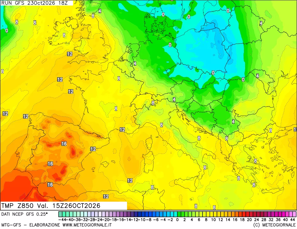 mappa 850 hPa Temp
