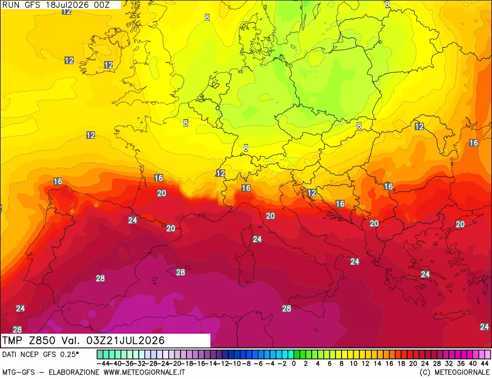 mappa 850 hPa Temp