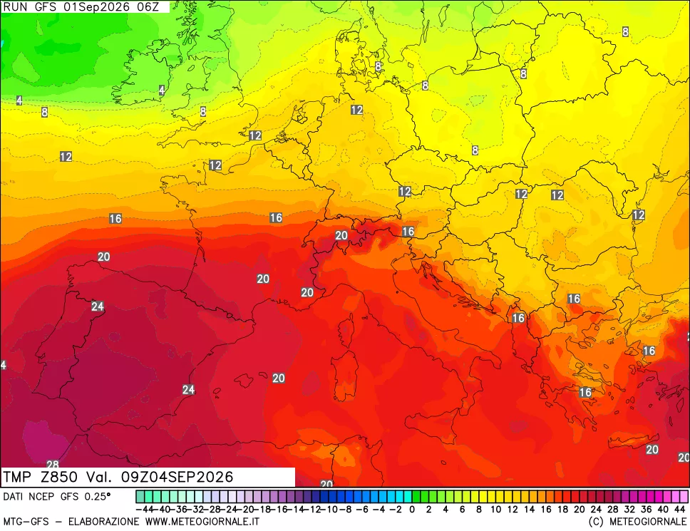 mappa 850 hPa Temp