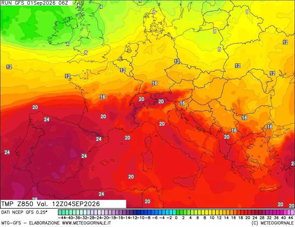 mappa 850 hPa Temp