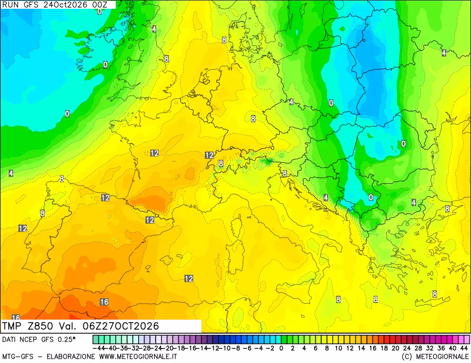 mappa 850 hPa Temp