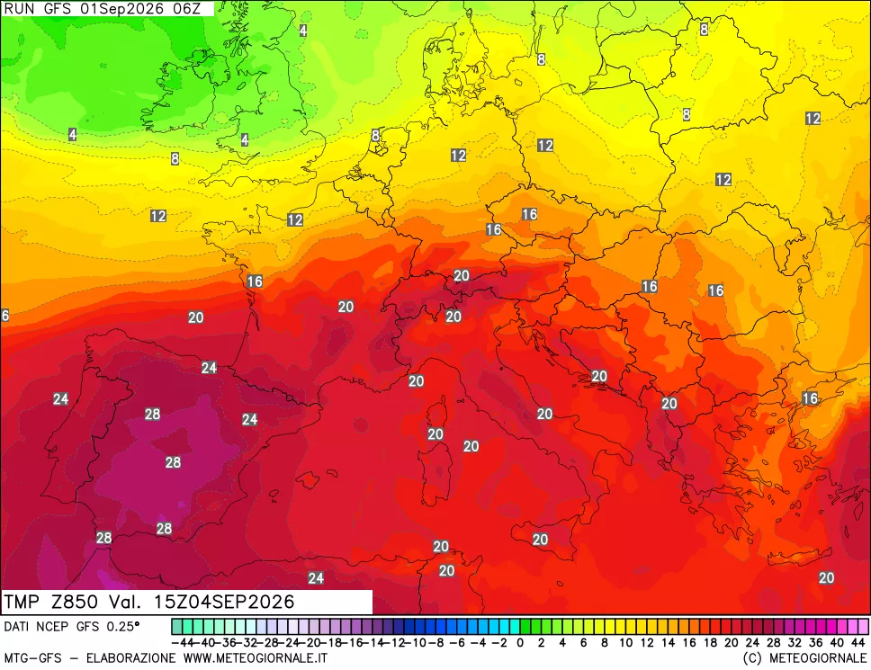 mappa 850 hPa Temp