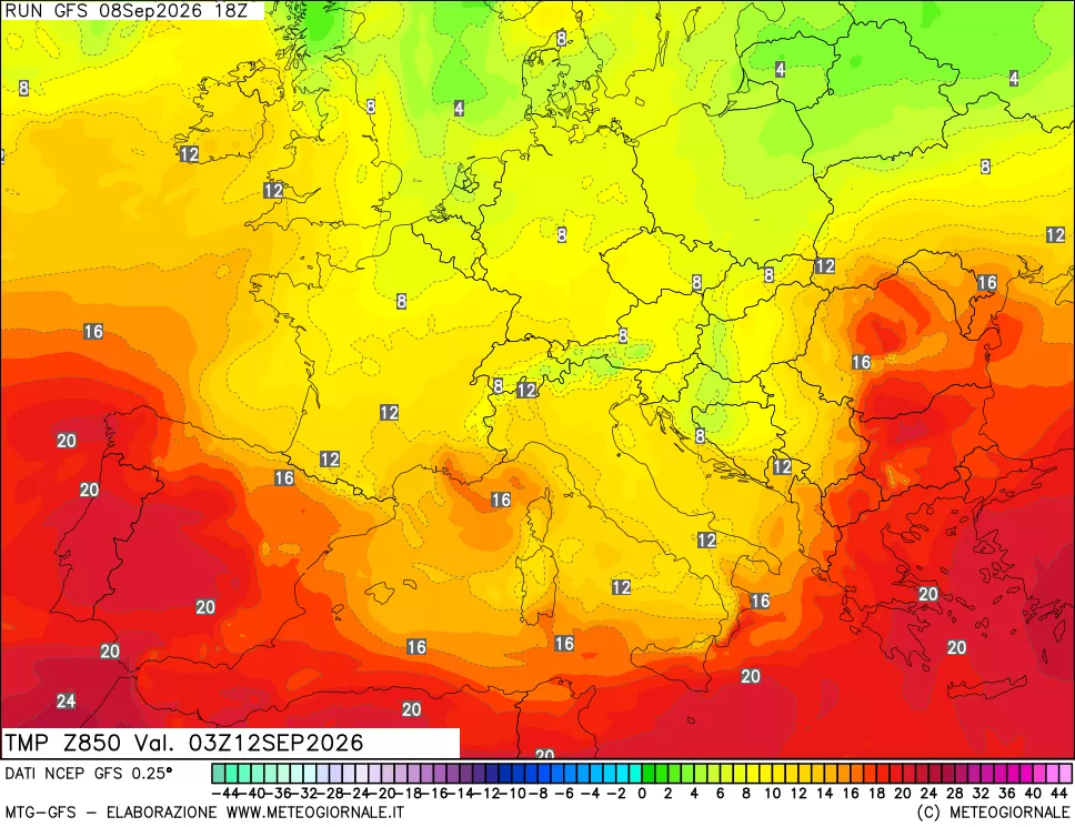 mappa 850 hPa Temp
