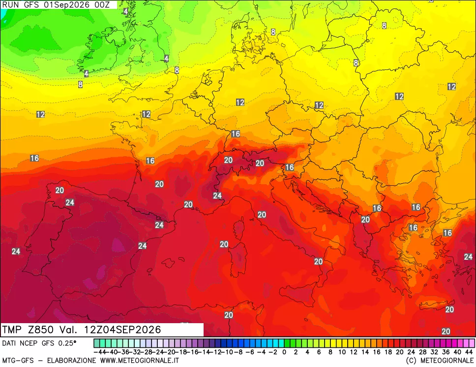 mappa 850 hPa Temp