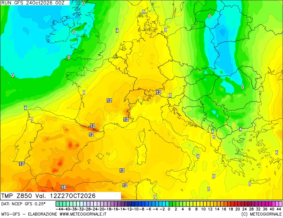 mappa 850 hPa Temp