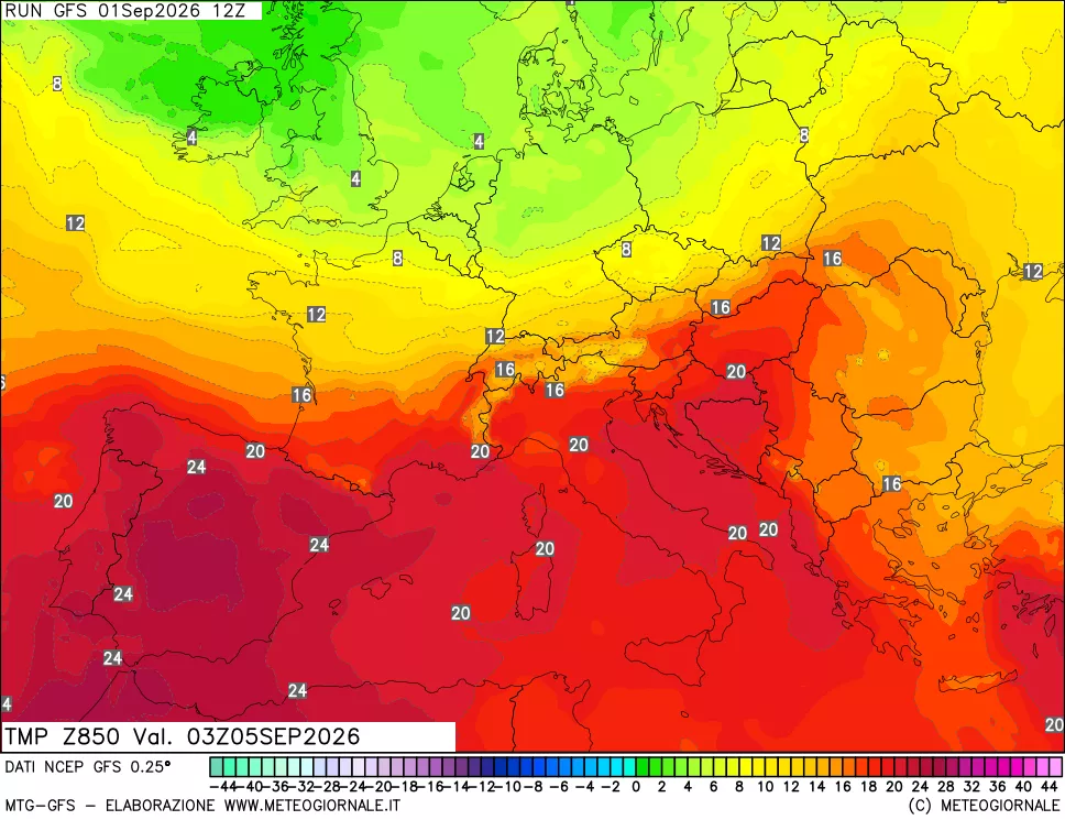 mappa 850 hPa Temp