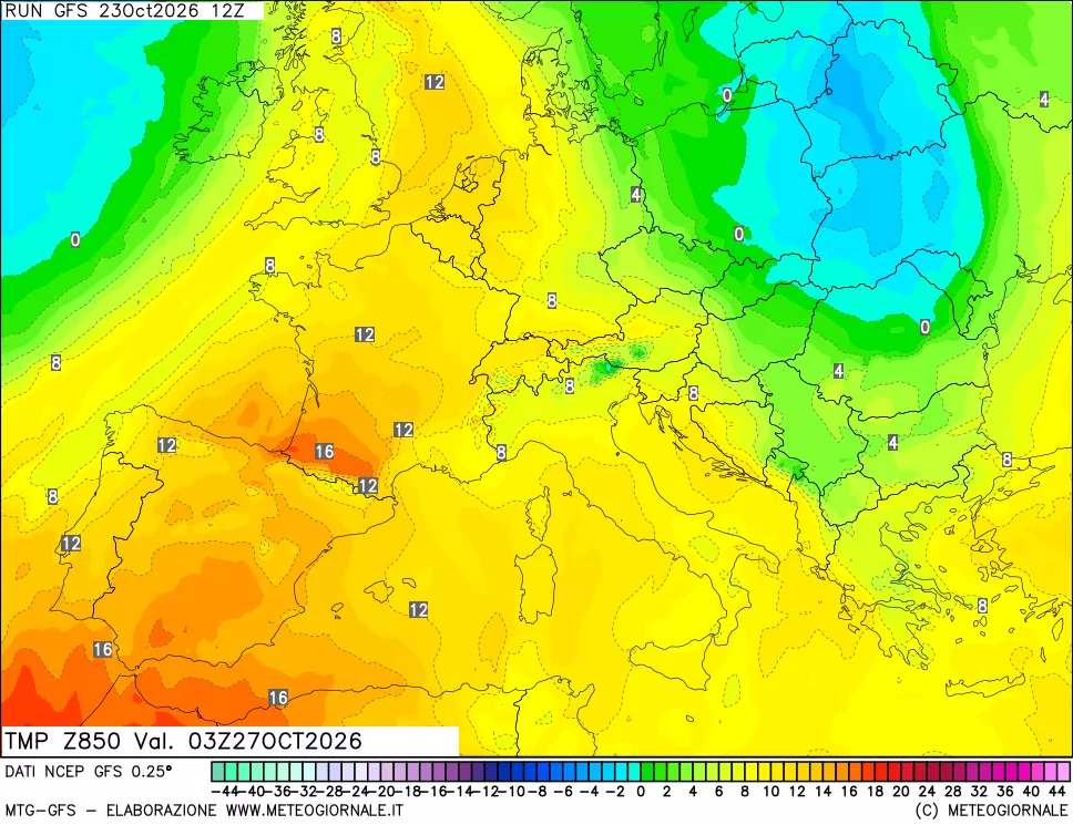 mappa 850 hPa Temp