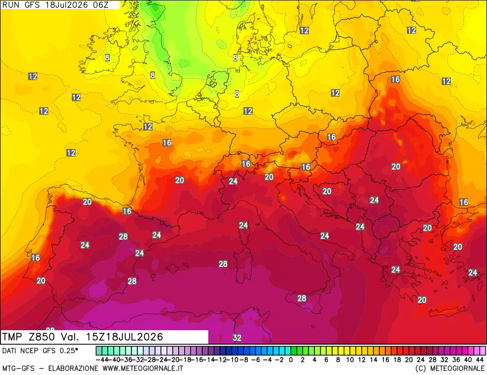 mappa 850 hPa Temp