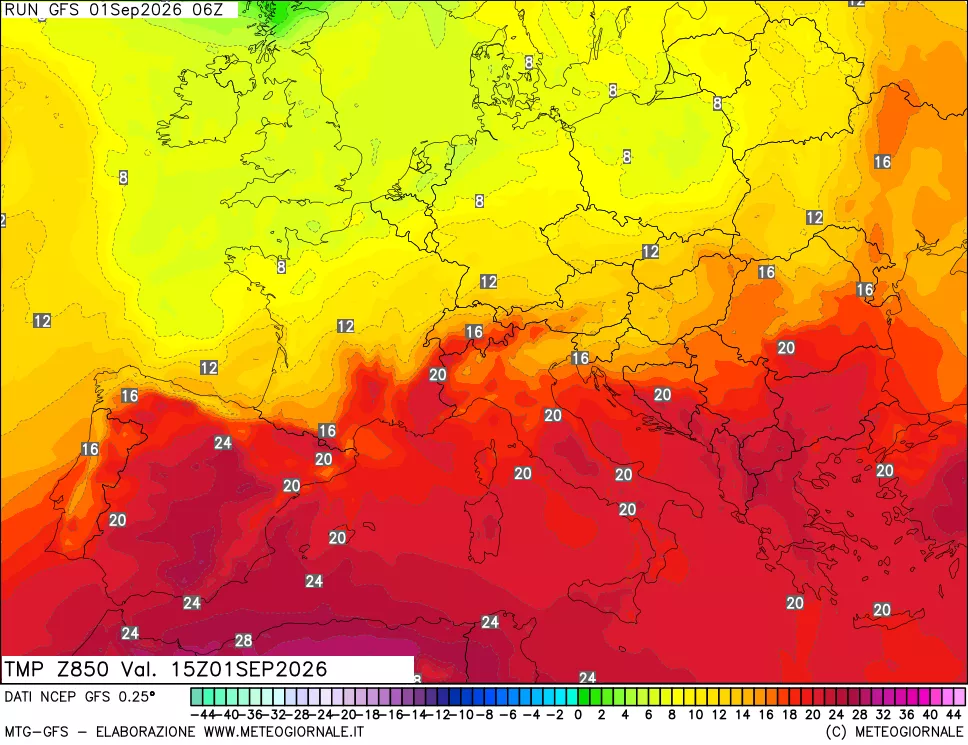 mappa 850 hPa Temp