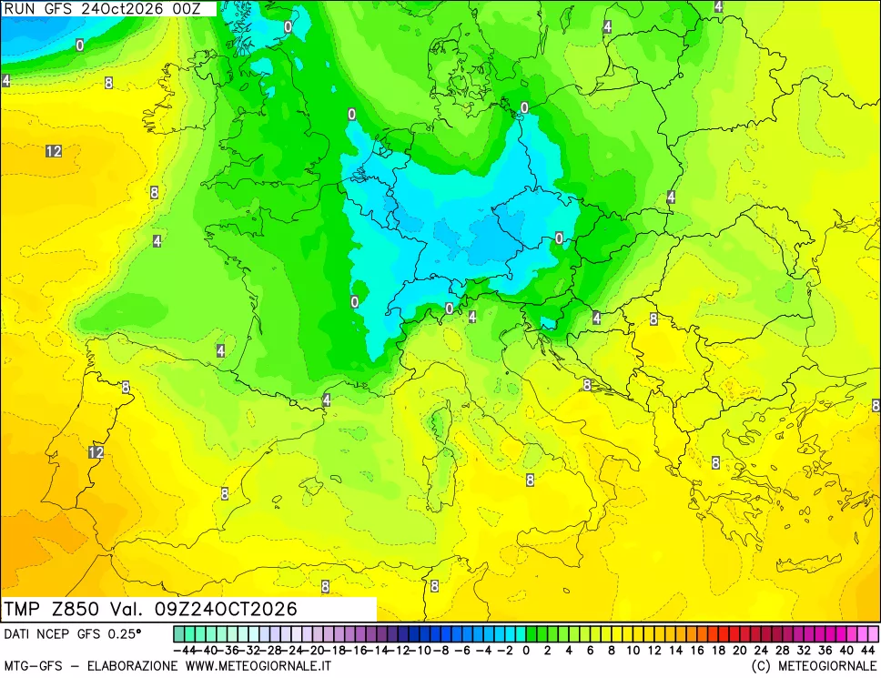 mappa 850 hPa Temp