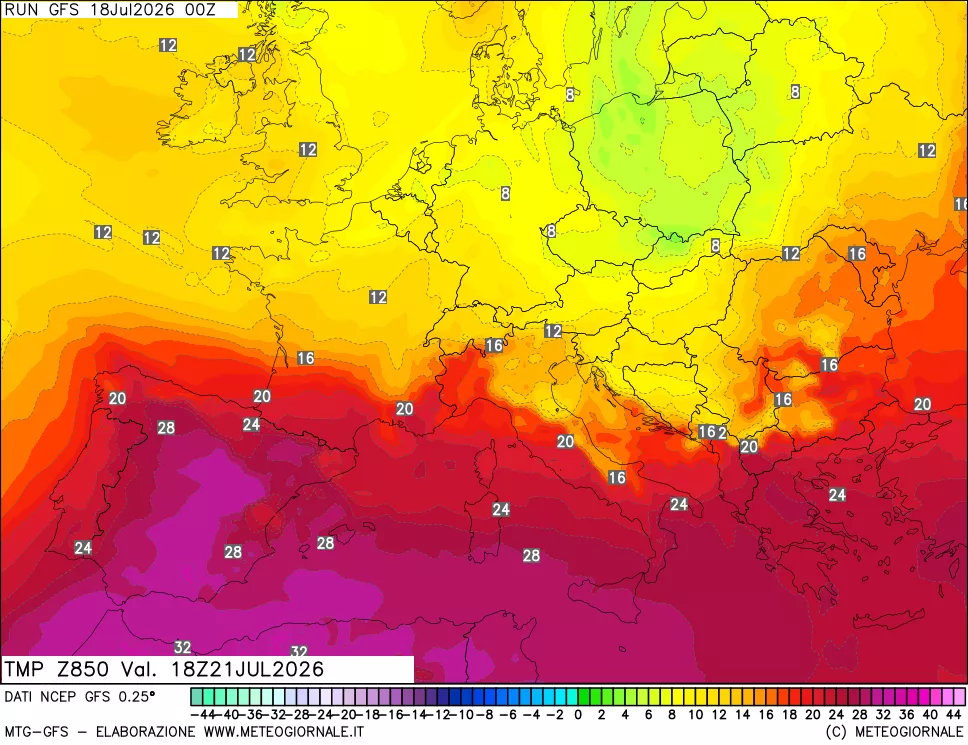 mappa 850 hPa Temp
