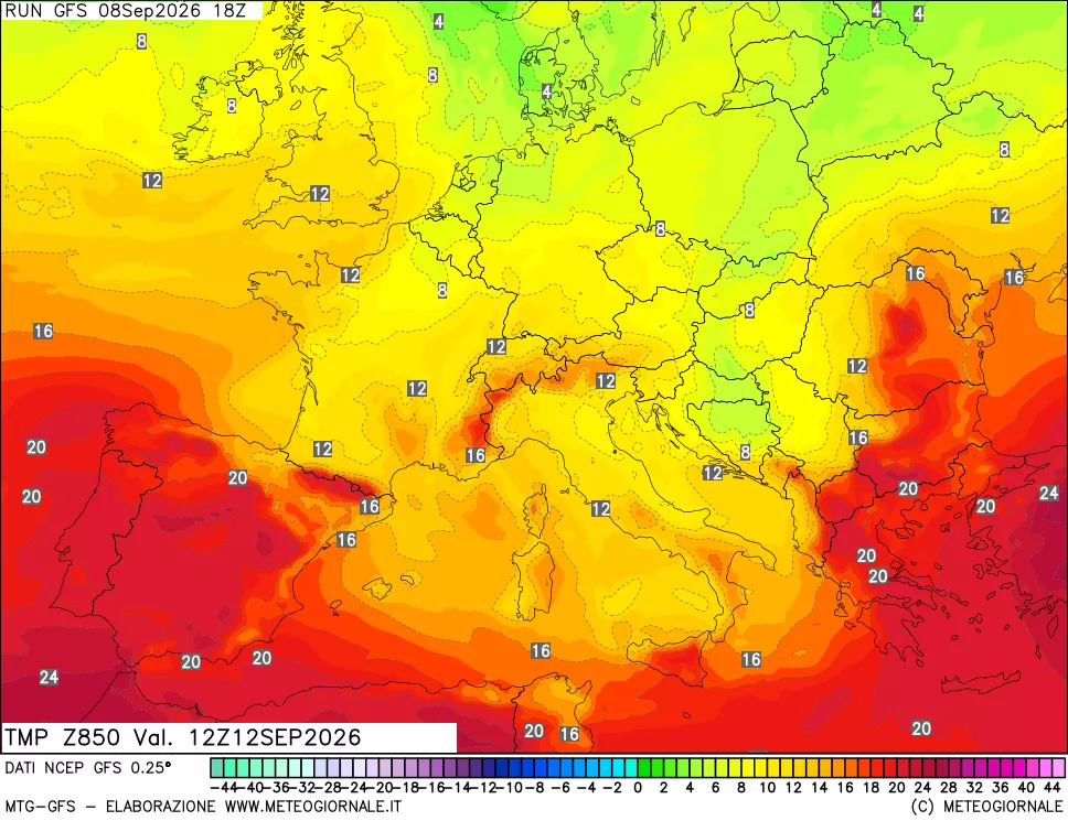 mappa 850 hPa Temp