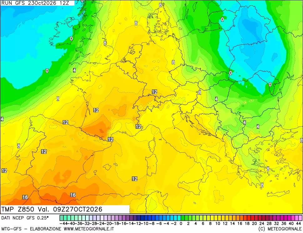 mappa 850 hPa Temp