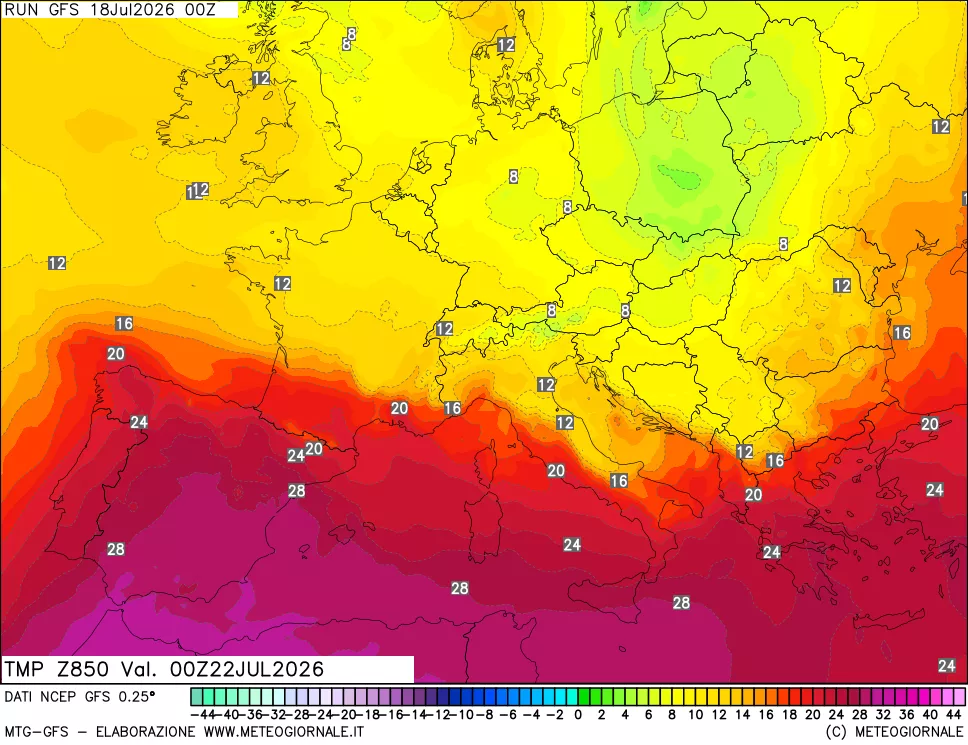 mappa 850 hPa Temp