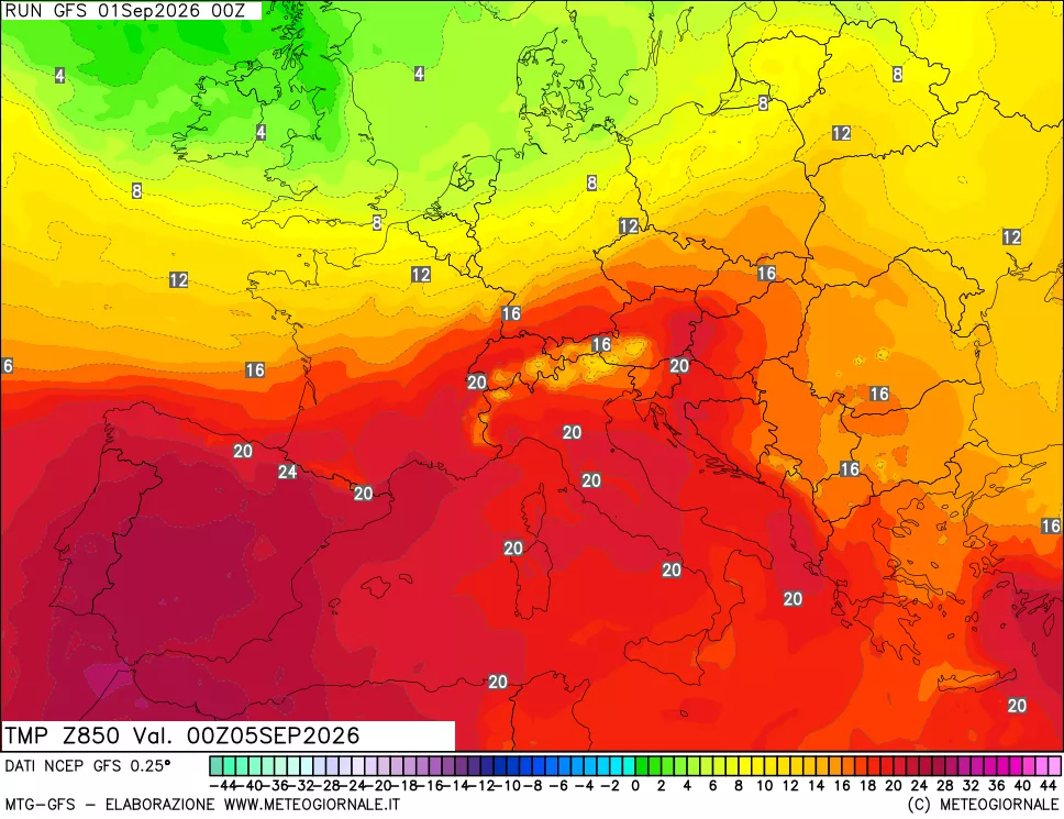 mappa 850 hPa Temp