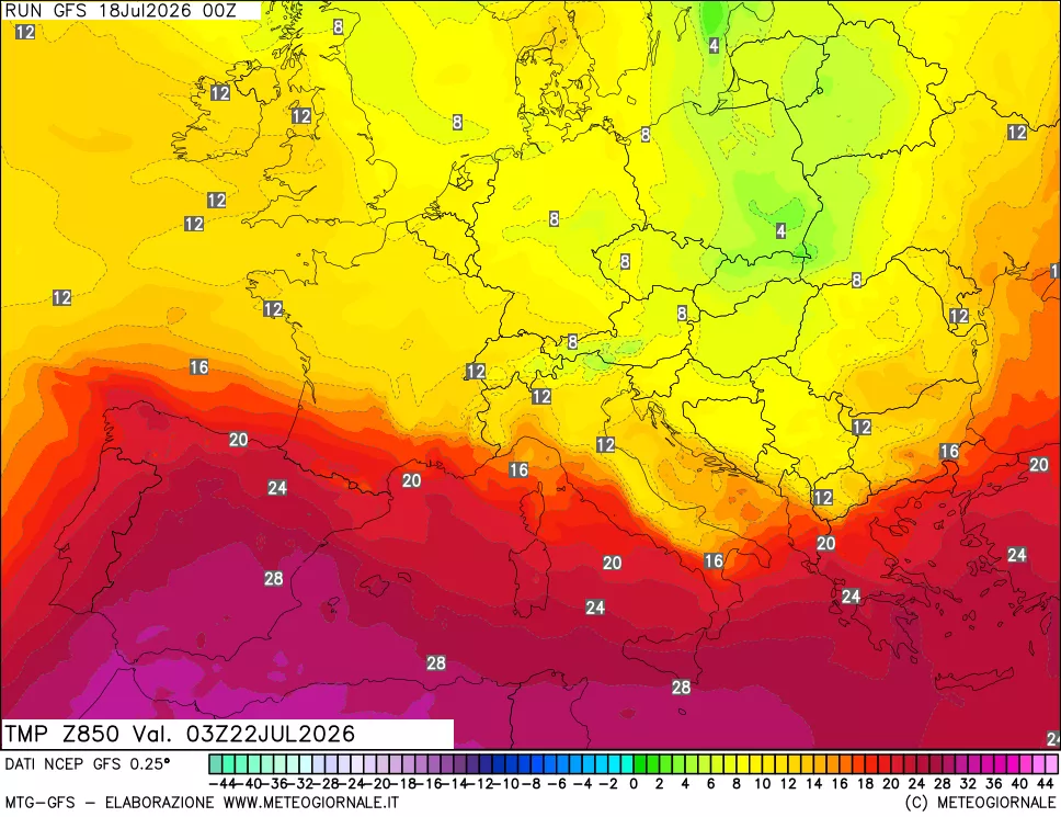 mappa 850 hPa Temp