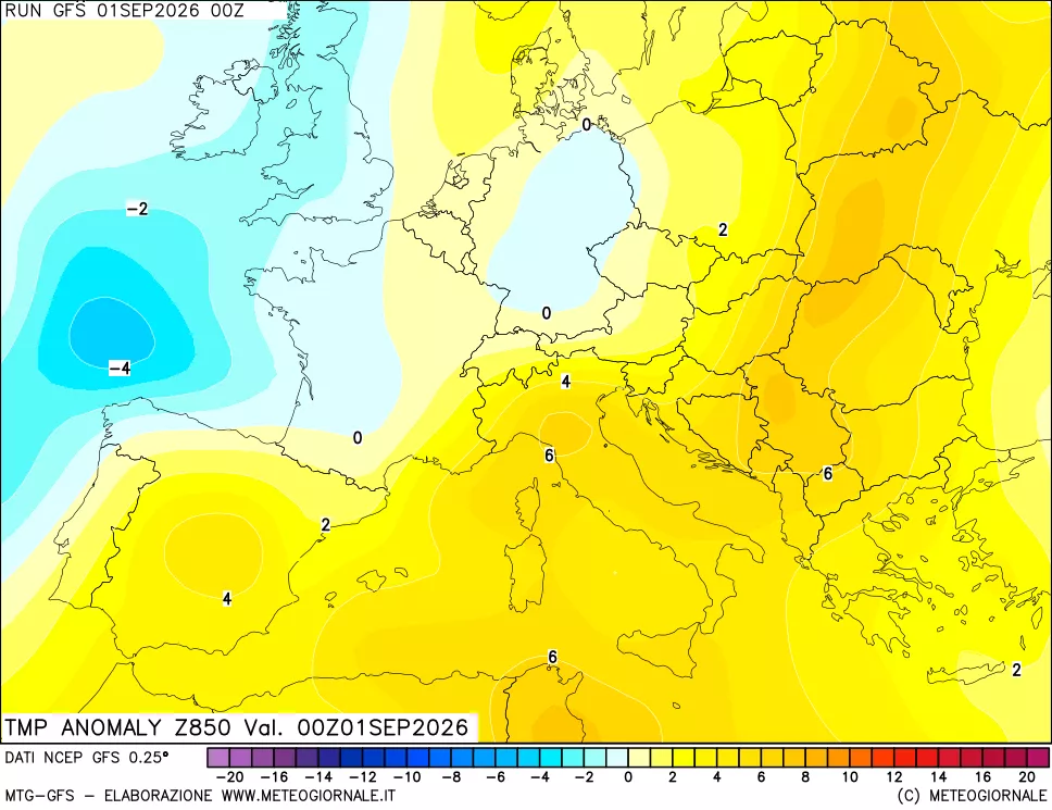 mappa 850 hPa Temp Anomaly vs Cli.No 1981-2010