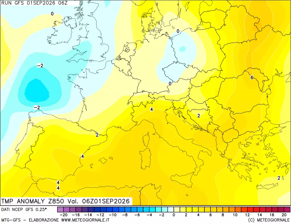 mappa 850 hPa Temp Anomaly vs Cli.No 1981-2010