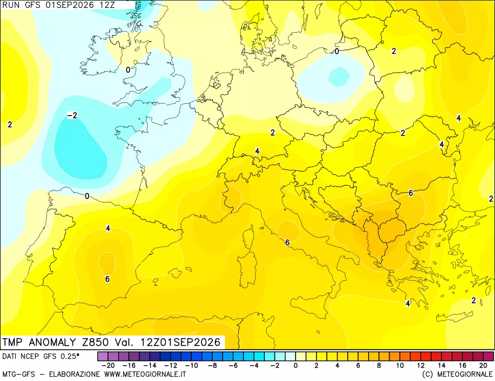 mappa 850 hPa Temp Anomaly vs Cli.No 1981-2010