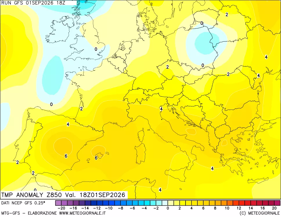 mappa 850 hPa Temp Anomaly vs Cli.No 1981-2010