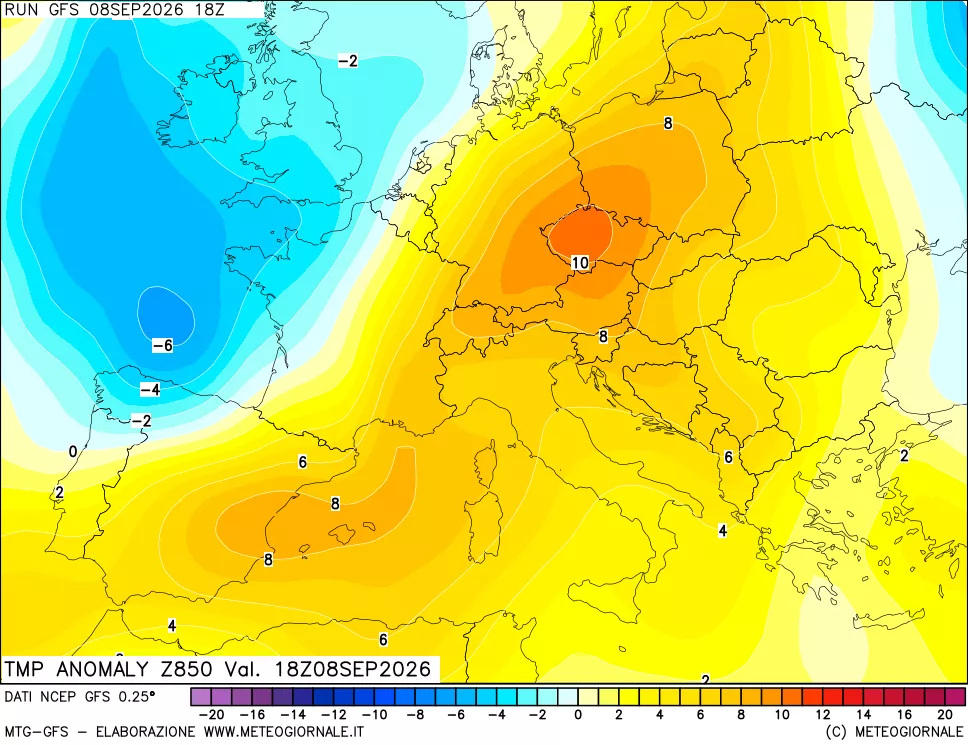 mappa 850 hPa Temp Anomaly vs Cli.No 1981-2010