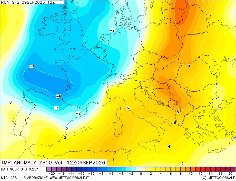 mappa 850 hPa Temp Anomaly vs Cli.No 1981-2010