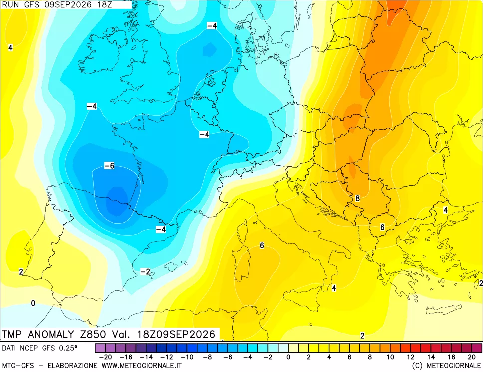 mappa 850 hPa Temp Anomaly vs Cli.No 1981-2010